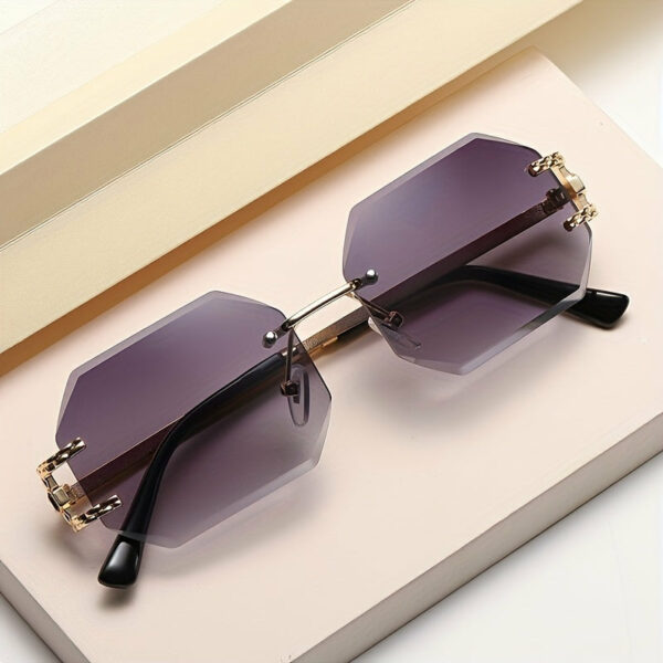 [Stylish Fashion Glasses] Gradient Women’s Fashion Glasses - Stylish Polygonal Rimless with Golden-Tone Metal Frame, UV Protection, Includes Elegant Case & 2 Microfiber Cleaning Cloths, Perfect for Outdoor Fashion - Image 4