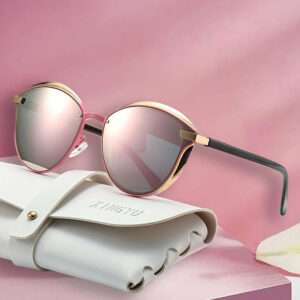 Polarized Cat Eye Glasses for Women - Mirrored Metal Frame, Fashion Sun Shades for Driving, Beach, Travel | Best Gift