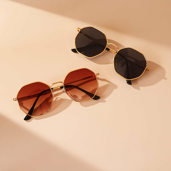 2pcs Vintage Hexagonal Metal Frame for Women, Lightweight, Casual Daily Wear,S Style, Anti-Reflective Lens, Polycarbonate, Fashion Accessories - Image 2