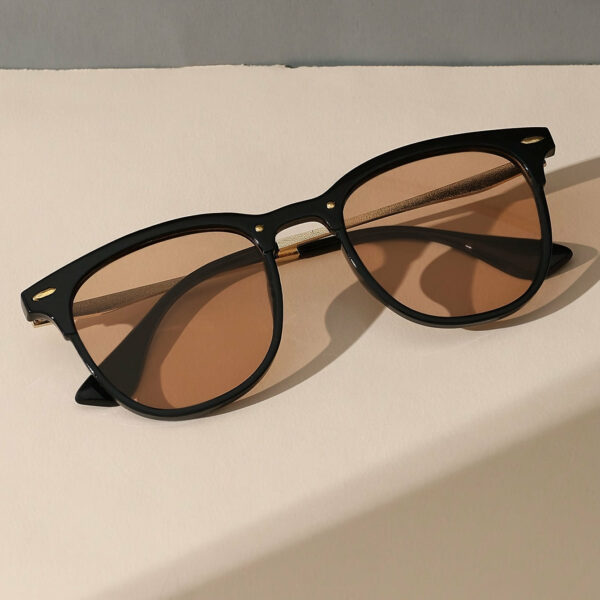1pc Elegant Women'S Round Frame Glasses- Black Plastic, Golden Accents, AC Lenses, Modern Style Fashion Glasses, Stylish Accessory, Stylish AccessoryRound Frame DesignPlastic Frame - Image 5