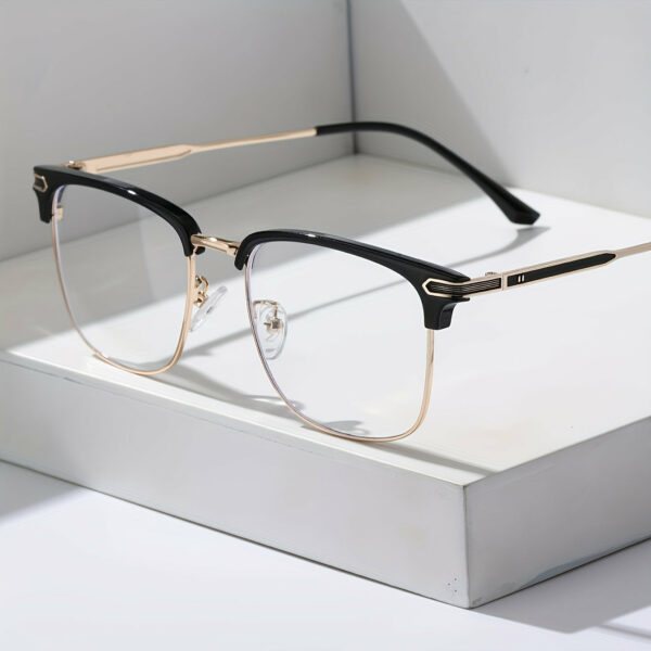Classic Elegant Square Frame Golden Glasses, Metal Frame Glasses, For Men Women Daily School Decors, Ideal Choice For Gifts