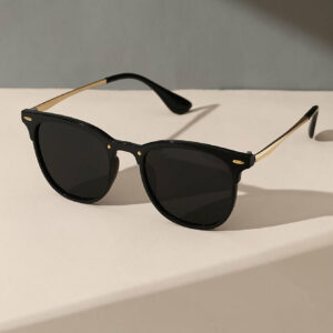 1pc Elegant Women'S Round Frame Glasses- Black Plastic, Golden Accents, AC Lenses, Modern Style Fashion Glasses, Stylish Accessory, Stylish AccessoryRound Frame DesignPlastic Frame