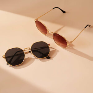 2pcs Vintage Hexagonal Metal Frame for Women, Lightweight, Casual Daily Wear,S Style, Anti-Reflective Lens, Polycarbonate, Fashion Accessories
