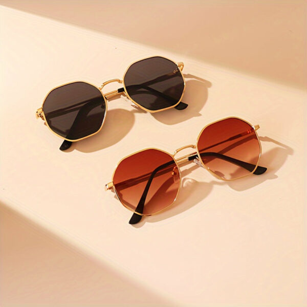 2pcs Vintage Hexagonal Metal Frame for Women, Lightweight, Casual Daily Wear,S Style, Anti-Reflective Lens, Polycarbonate, Fashion Accessories - Image 3