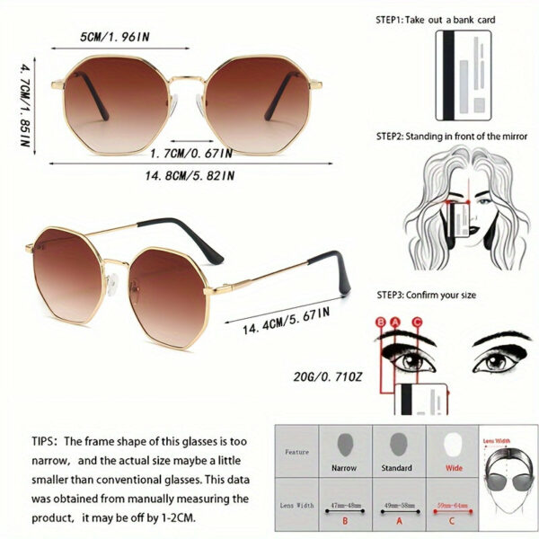 2pcs Vintage Hexagonal Metal Frame for Women, Lightweight, Casual Daily Wear,S Style, Anti-Reflective Lens, Polycarbonate, Fashion Accessories - Image 6