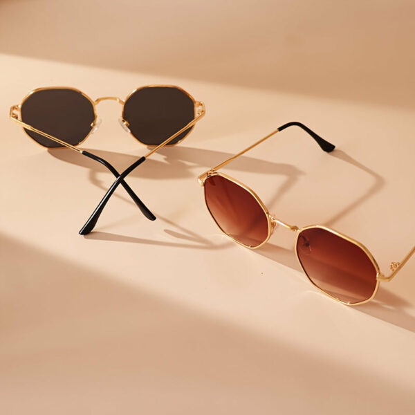 2pcs Vintage Hexagonal Metal Frame for Women, Lightweight, Casual Daily Wear,S Style, Anti-Reflective Lens, Polycarbonate, Fashion Accessories - Image 5