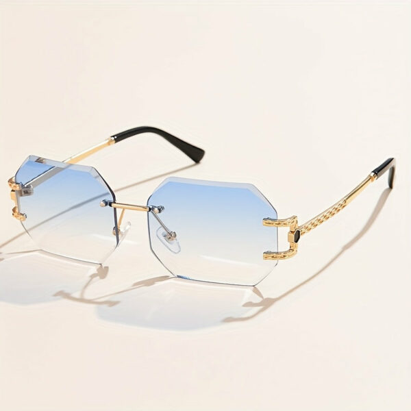 [Stylish Fashion Glasses] Gradient Women’s Fashion Glasses - Stylish Polygonal Rimless with Golden-Tone Metal Frame, UV Protection, Includes Elegant Case & 2 Microfiber Cleaning Cloths, Perfect for Outdoor Fashion - Image 8