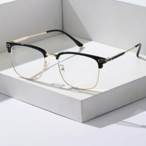Classic Elegant Square Frame Golden-Rimmed Glasses - Black & Golden Metal Design, Anti-Blue Light Lenses, Stylish Unisex Eyewear for Daily Use, School, or Gifts, Daily Wear Eyewear | Versatile Eyewear | Metal Frame Glasses