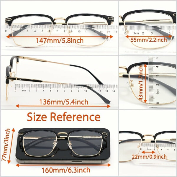 Classic Elegant Square Frame Golden-Rimmed Glasses - Black & Golden Metal Design, Anti-Blue Light Lenses, Stylish Unisex Eyewear for Daily Use, School, or Gifts, Daily Wear Eyewear | Versatile Eyewear | Metal Frame Glasses - Image 5