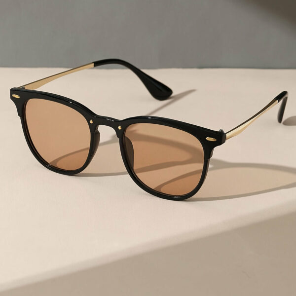 1pc Elegant Women'S Round Frame Glasses- Black Plastic, Golden Accents, AC Lenses, Modern Style Fashion Glasses, Stylish Accessory, Stylish AccessoryRound Frame DesignPlastic Frame - Image 3