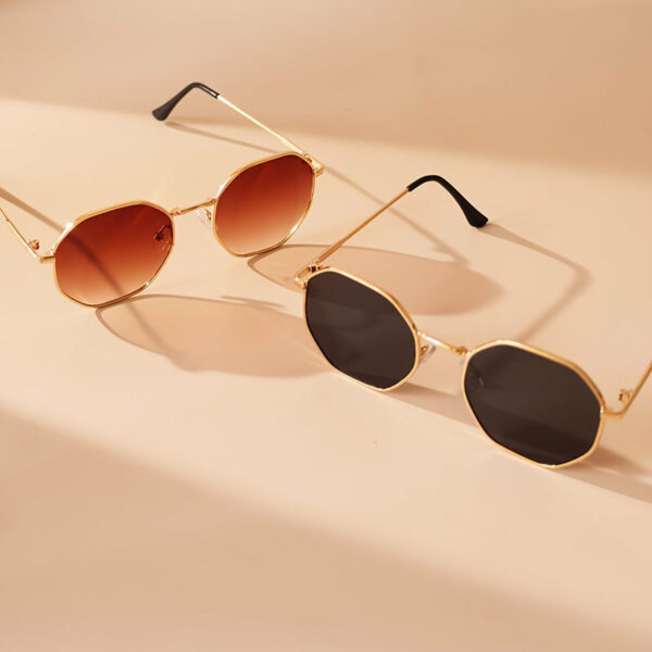 2pcs Vintage Hexagonal Metal Frame for Women, Lightweight, Casual Daily Wear,S Style, Anti-Reflective Lens, Polycarbonate, Fashion Accessories - Image 4