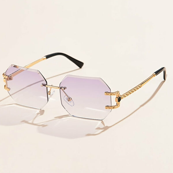 [Stylish Fashion Glasses] Gradient Women’s Fashion Glasses - Stylish Polygonal Rimless with Golden-Tone Metal Frame, UV Protection, Includes Elegant Case & 2 Microfiber Cleaning Cloths, Perfect for Outdoor Fashion - Image 5