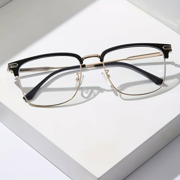 Classic Elegant Square Frame Golden-Rimmed Glasses - Black & Golden Metal Design, Anti-Blue Light Lenses, Stylish Unisex Eyewear for Daily Use, School, or Gifts, Daily Wear Eyewear | Versatile Eyewear | Metal Frame Glasses - Image 4