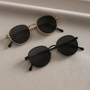 2pcs Stylish Women'S Round Metal Frame Fashion Glasses with Black Lenses - Elegant Temples, Decorative Design for Everyday Fashion, Everyday Fashion Glasses | Chic Eyewear | Durable Metal Frame, Glasses Accessories