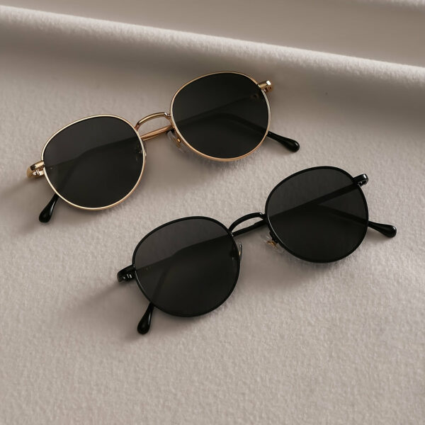 2pcs Stylish Women'S Round Metal Frame Fashion Glasses with Black Lenses - Elegant Temples, Decorative Design for Everyday Fashion, Everyday Fashion Glasses | Chic Eyewear | Durable Metal Frame, Glasses Accessories