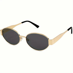 Fashion Retro Oval Glasses, Classic Unisex Shades For Men & Women, Golden Metal Frame, Elegant Design, Anti Glare Sun Shades For Women Men