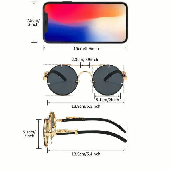 Round Metal Frame Glasses with Case Gradient PC Lenses, Stylish And Luxurious Double Bridge Design, Decorative Glasses with Leopard Print Detail Hinges, Suitable for And Street Photography - Unisex - Image 6
